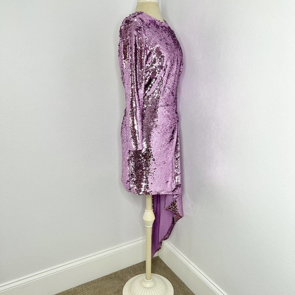 16Arlington Lilac Purple Draped Sequined Mesh Crepe Cocktail Party Mini Dress - Picture 10 of 16